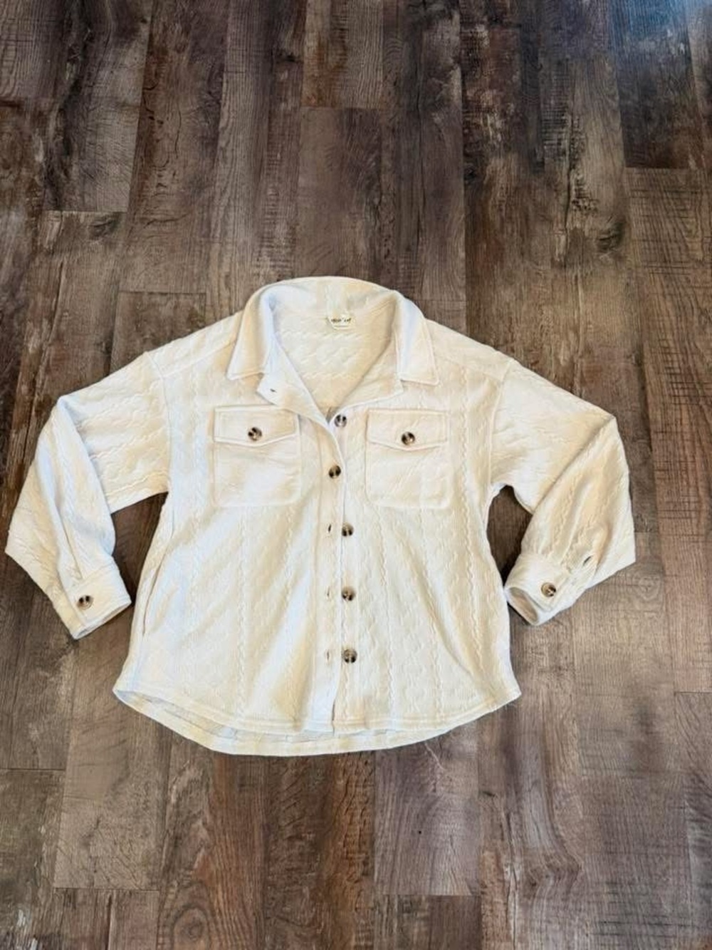 Women's Cream Quilted Button-Front Jean Jacket